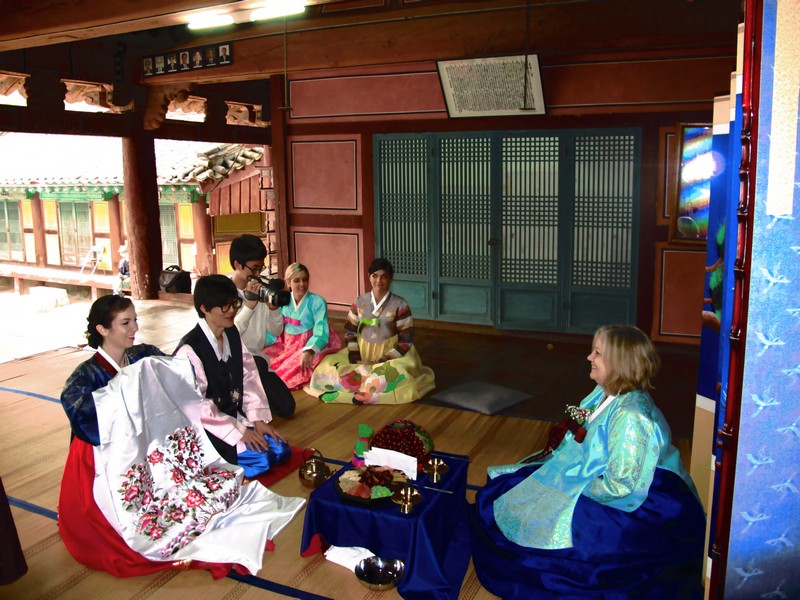 Korean Traditional Wedding Ceremony: Multicultural Couple, Family. Hanbok. Paebaek Ceremony