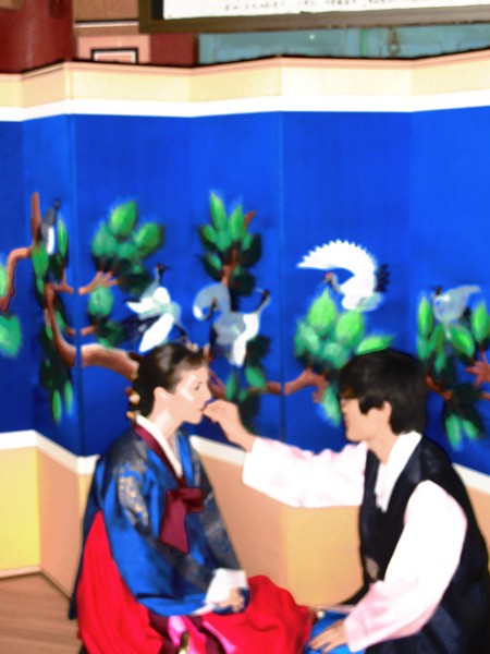 Korean Traditional Wedding Ceremony: Multicultural Couple, Family. Hanbok. Paebaek Ceremony