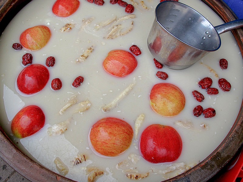 Korean rice wine, makgeolli, apple infused makgeolli