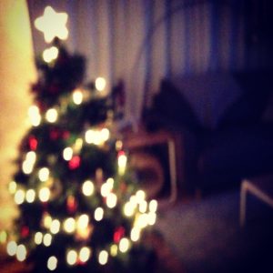 Merry Christmas, blurred Christmas tree lights