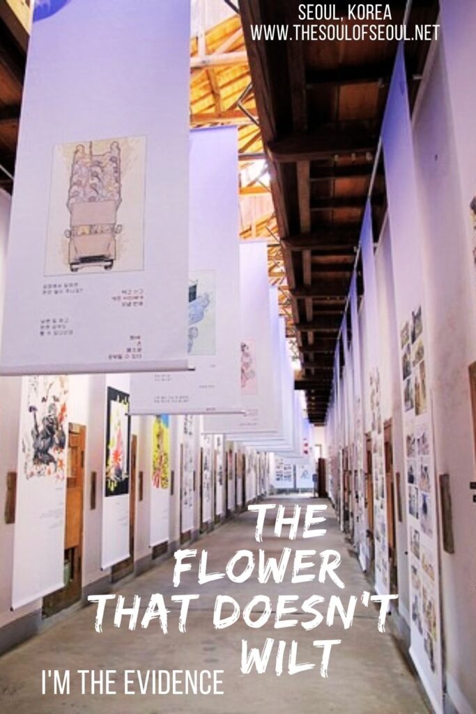 The Flower That Doesn't Wilt: I'm The Evidence: The exhibit is a collection of comics by 14 different artists that depicts different aspects of the lives of the comfort women from the past, the present and into the future and it is powerful. This powerful piece was put into Seodaemun Prison in Seoul, Korea.