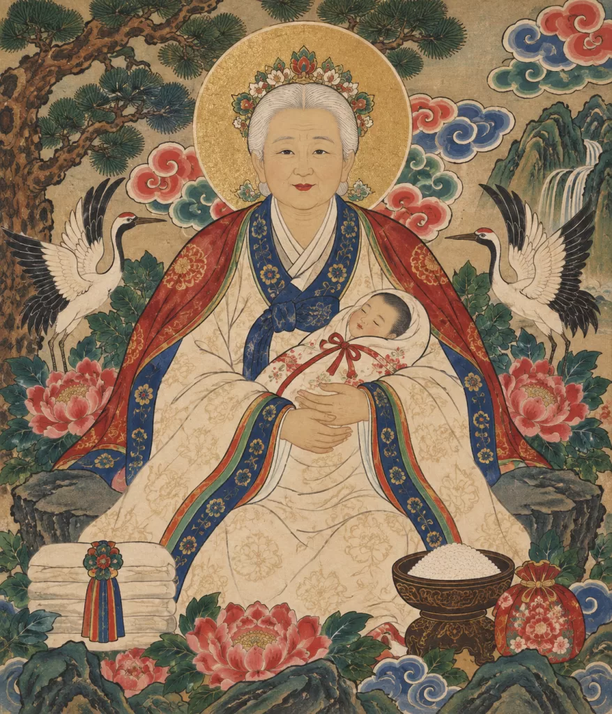 Samshin Halmoni (삼신할머니); the traditional guardian spirit of pregnancy, childbirth, and early childhood in Korean folk belief