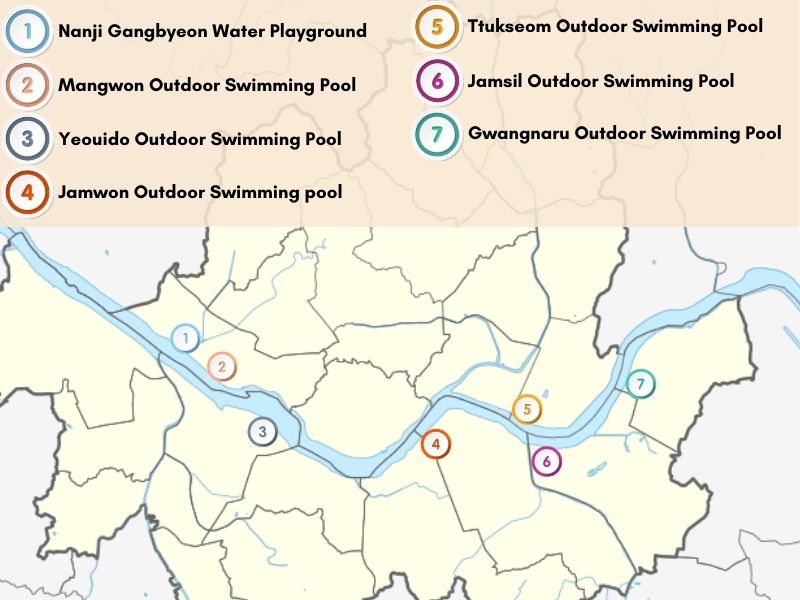 Han River Swimming Pool Map, Seoul, Korea