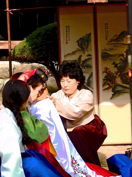 Korean Traditional Wedding: Busan, Korea, Multicultural Wedding. American Wife & Korean Husband in traditional Hanboks