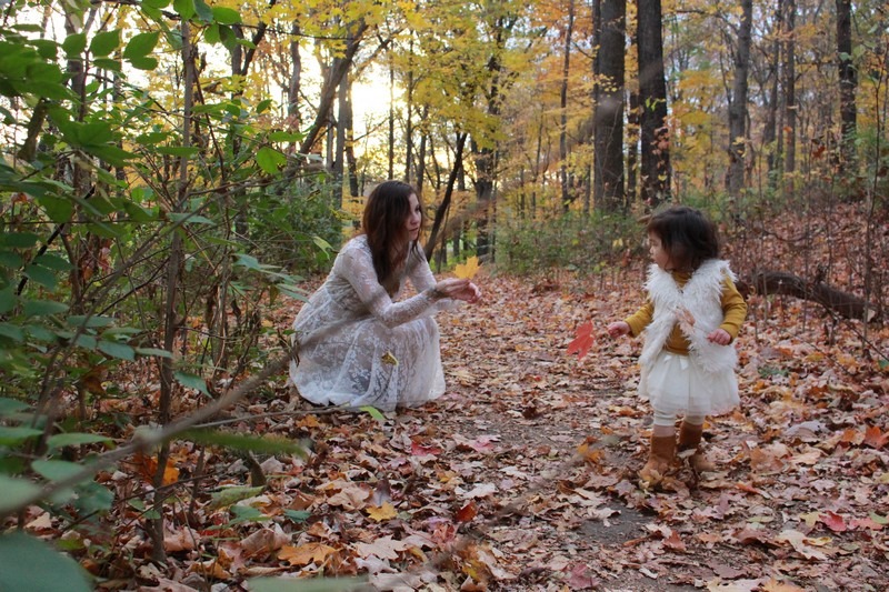 Dayton, Ohio: Family Portrait; Autumn leaves, Hallie & baby