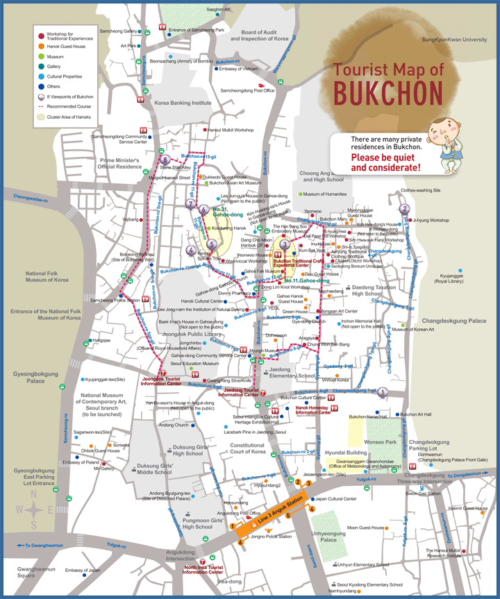 Tourist Map of Bukchon Hanok Village, Seoul, Korea