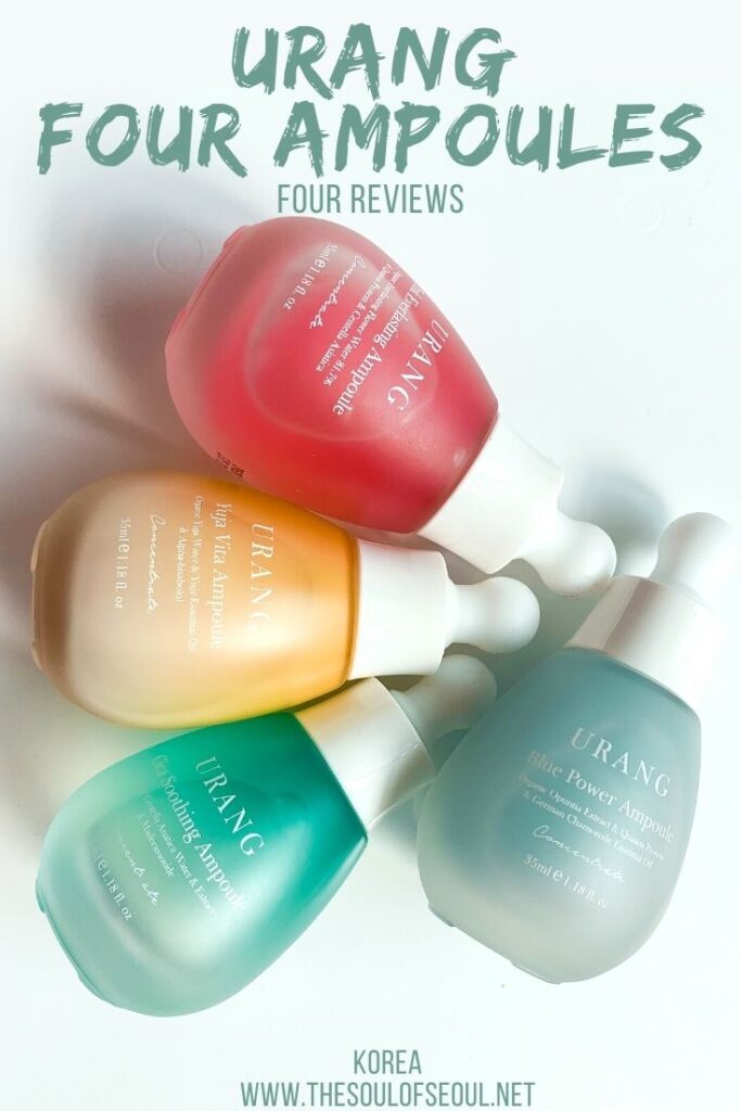 Urang: Four Ampoule Reviews: Urang is a vegan Korean skincare brand making great ampoules like the Urang Yuja Vita Ampoule, Urang Cica Soothing Ampoule, Urang Pink Everlasting Ampoule, and the Urang Blue Power Ampoule.