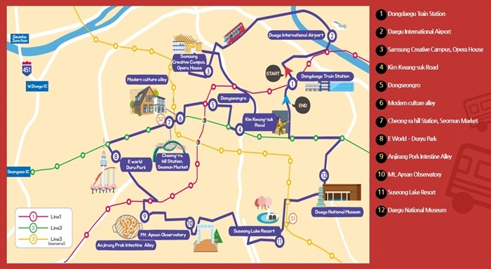 Daegu City Bus Tour Map and Route