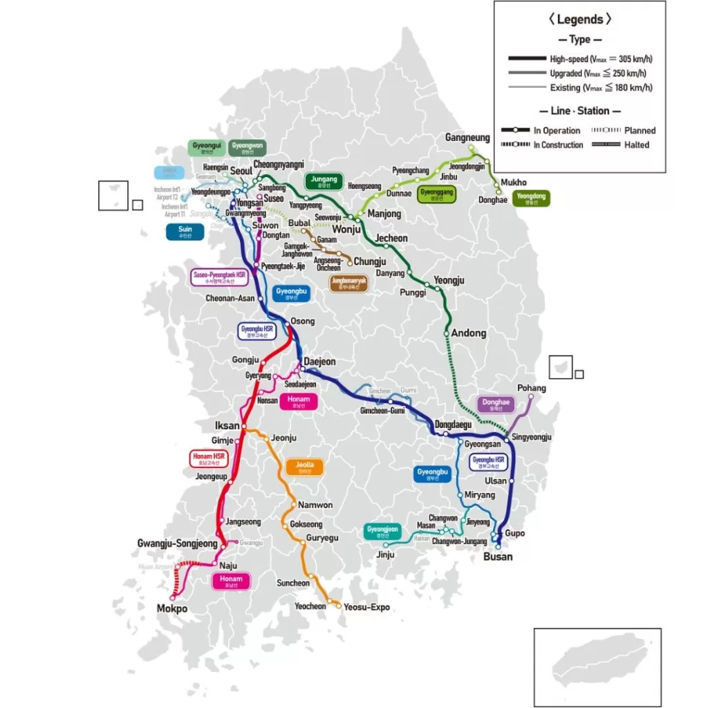 KORAIL MAP, map of train lines in Korea