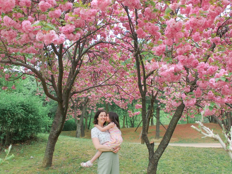 Korean Children's Day, mommy and daughter in a park in Seoul, Korea