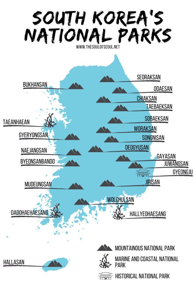 A map of South Korea's National Parks - The Soul of Seoul