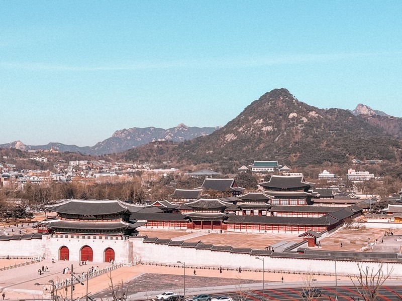 National Museum of Korean Contemporary History (대한민국역사박물관), Jongno-gu, Seoul, Korea; view of Gyeongbokgung Palace from above