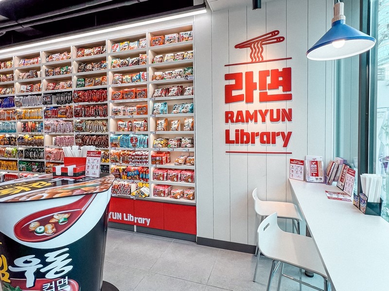 CU Hongdae Ramyun Library, Hongdae, Seoul, Korea; Korean ramyeon