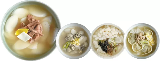 Different kinds of Tteokguk, rice cake soup, Korean food