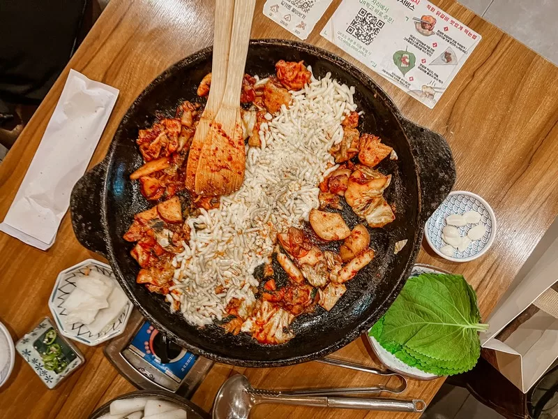 Dakgalbi (닭갈비), spicy stir fry chicken, Chuncheon, Korea; Korean food