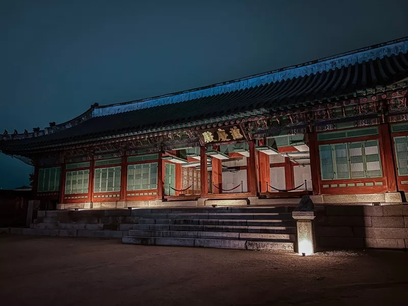 Gyeongbokgung Palace Seoul, Korea; night in Seoul, moonlight tour