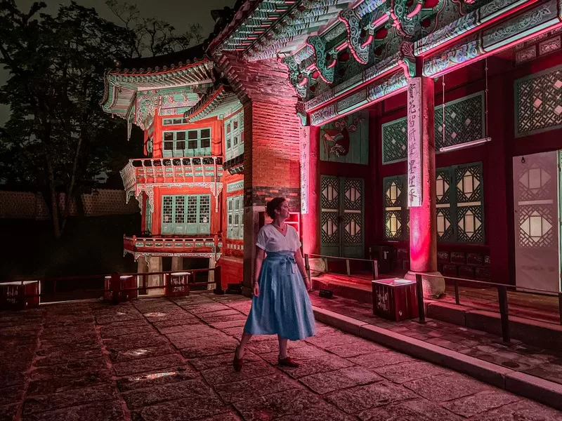 Gyeongbokgung Palace Seoul, Korea; night in Seoul, moonlight tour