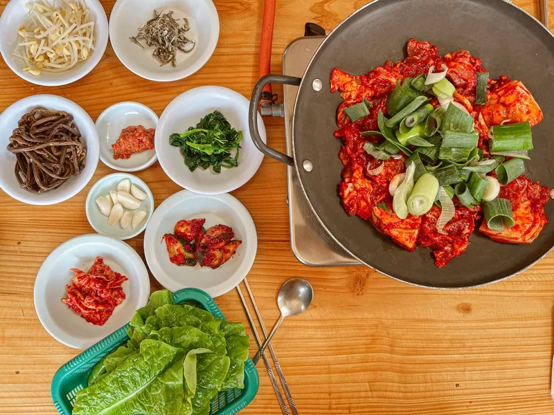 Ieodo (이어도식당), Pyoseon-myeon, Seogwipo-si, Jeju-do, Korea; Pork bulgogi, Korean food