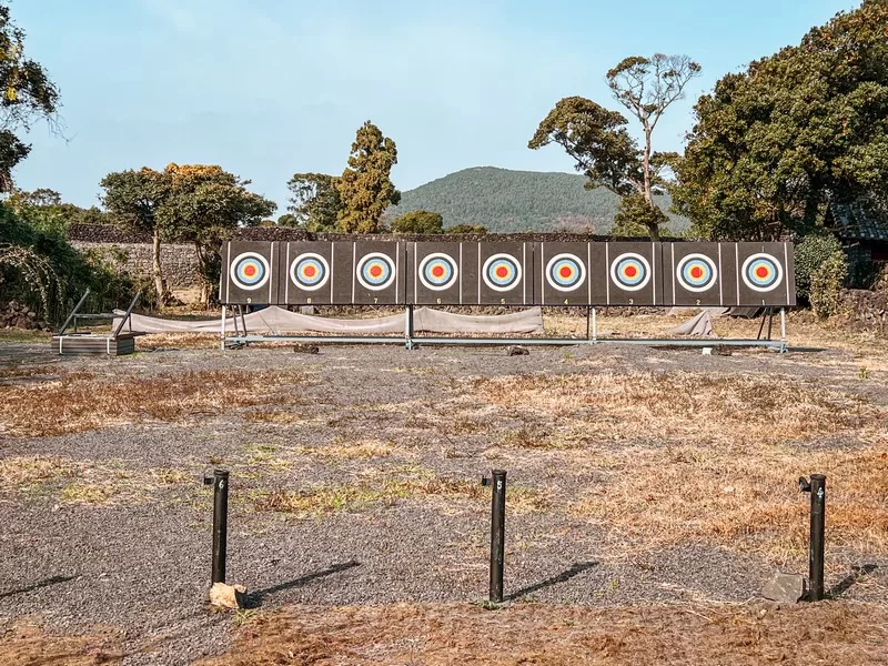 Seongeup Folk Village (성읍민속마을), Pyoseon-myeon, Seogwipo-si, Jeju-do, Korea; Korean folk village, Hanok; Korean archery