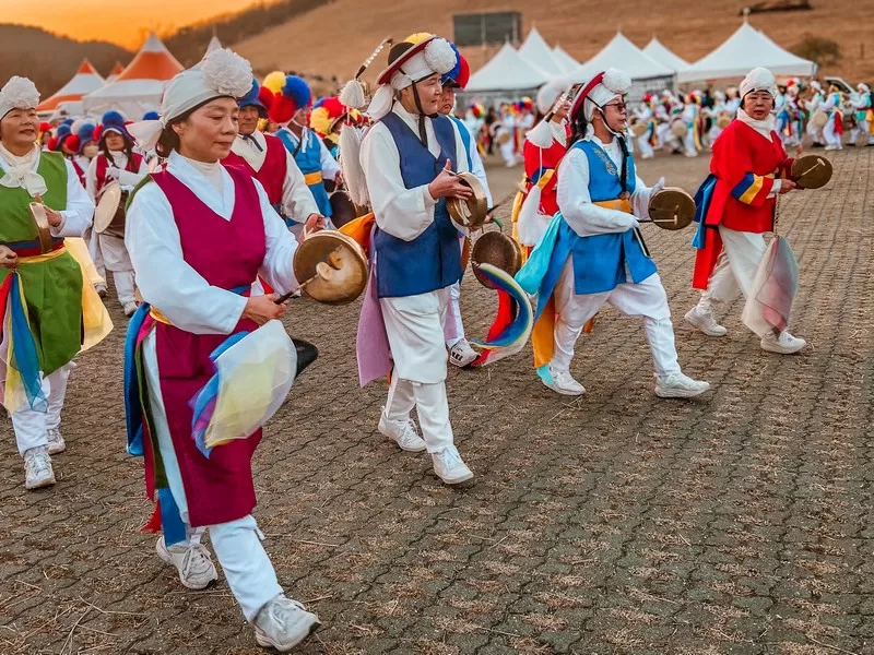Jeju Fire Festival, Jeju-do, Korea; Pungmul folk dance