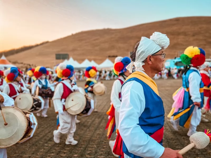 Jeju Fire Festival, Jeju-do, Korea; Pungmul folk dance