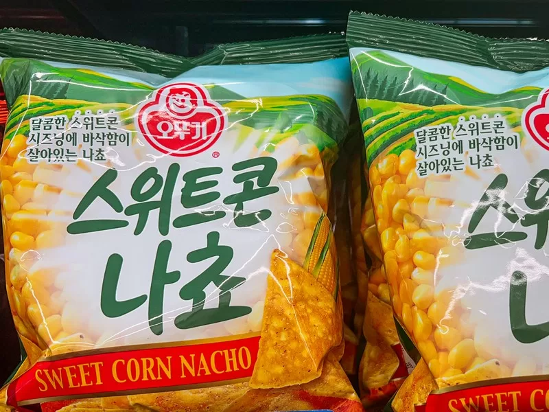 Korean convenience store, Korean snacks, sweet corn snacks